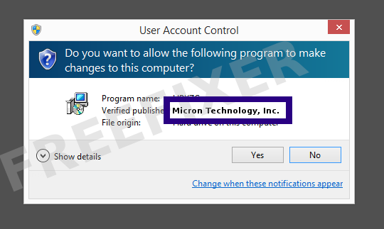Screenshot where Micron Technology, Inc. appears as the verified publisher in the UAC dialog